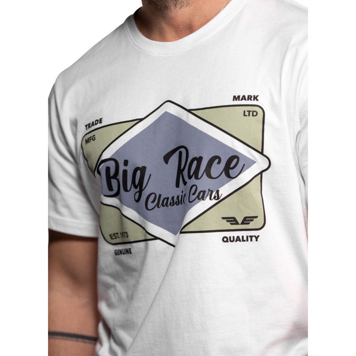 T-shirt Rusk en coton blanc imprimé à coupe droite pourvu d'un col rond blanc, DAYTONA