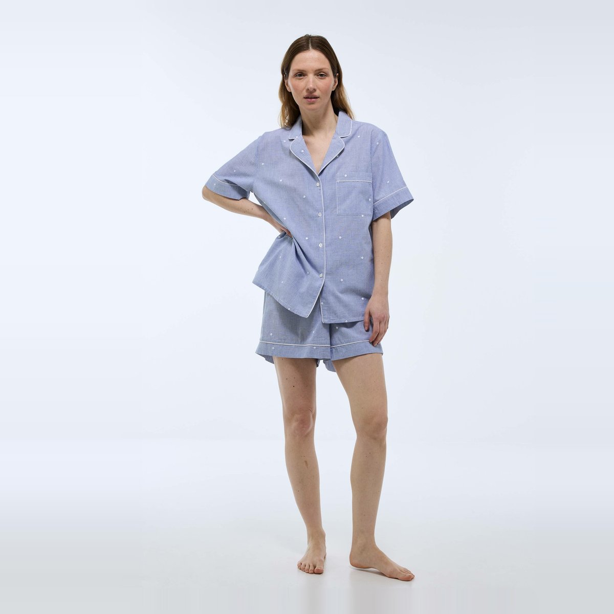 Pyjashort à pois en coton BIO GOTS celeste, MONOPRIX