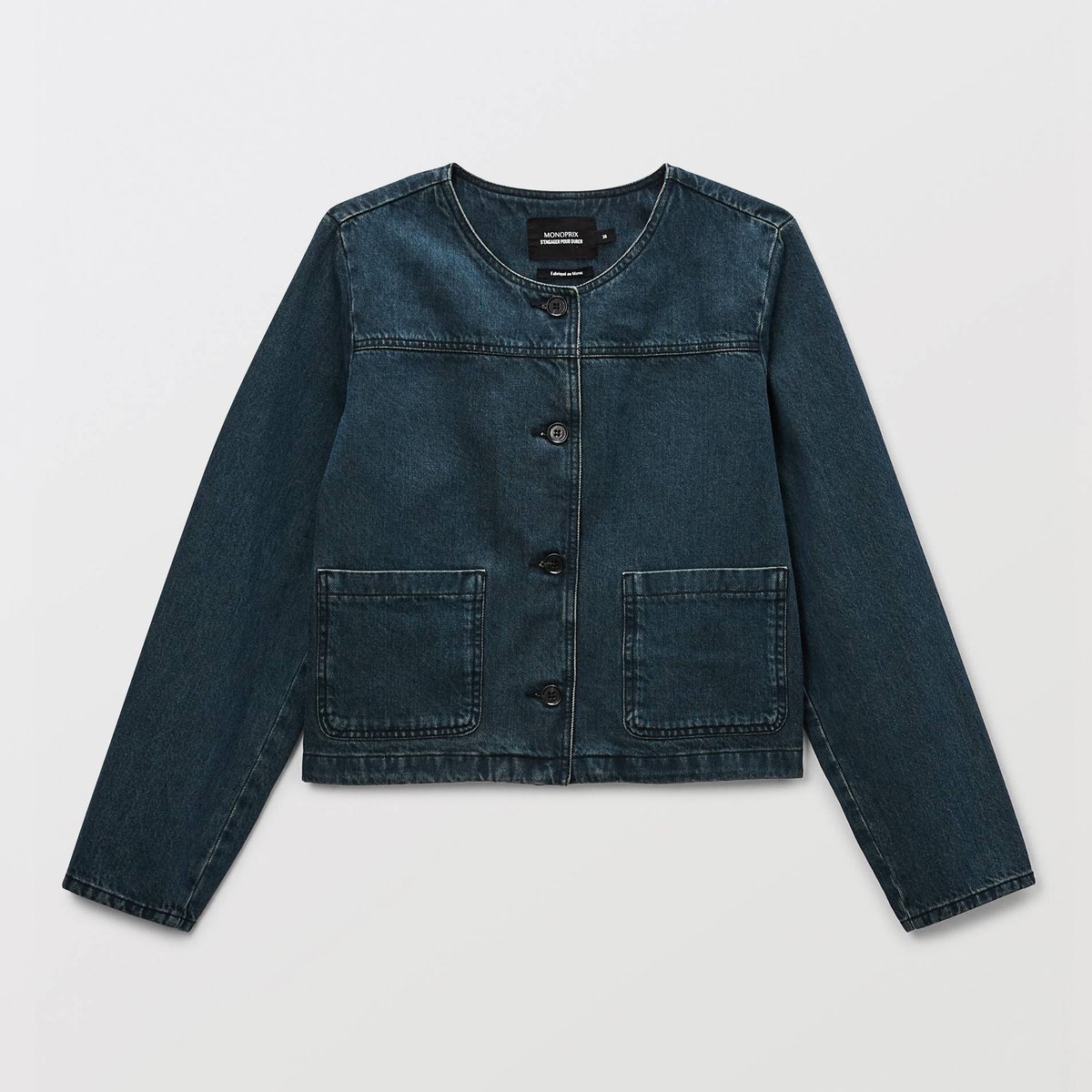Veste courte en jean stone denim, MONOPRIX