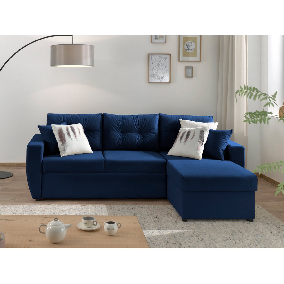 Canapé d'Angle Convertible 4 places - ASTORIA bleu marine, BEST MOBILIER