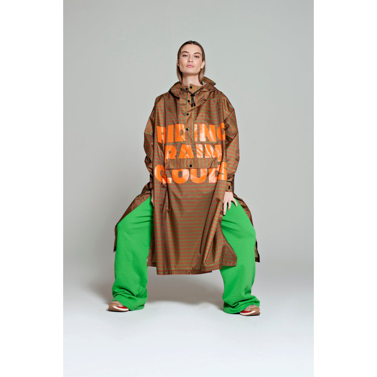 Poncho de pluie imperméable BRETON GREEN DIARY marron – rayures vertes, RAINKISS