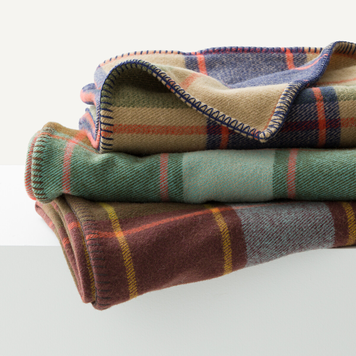 Plaid à carreaux en laine, Kaspi carreaux brun, AM.PM