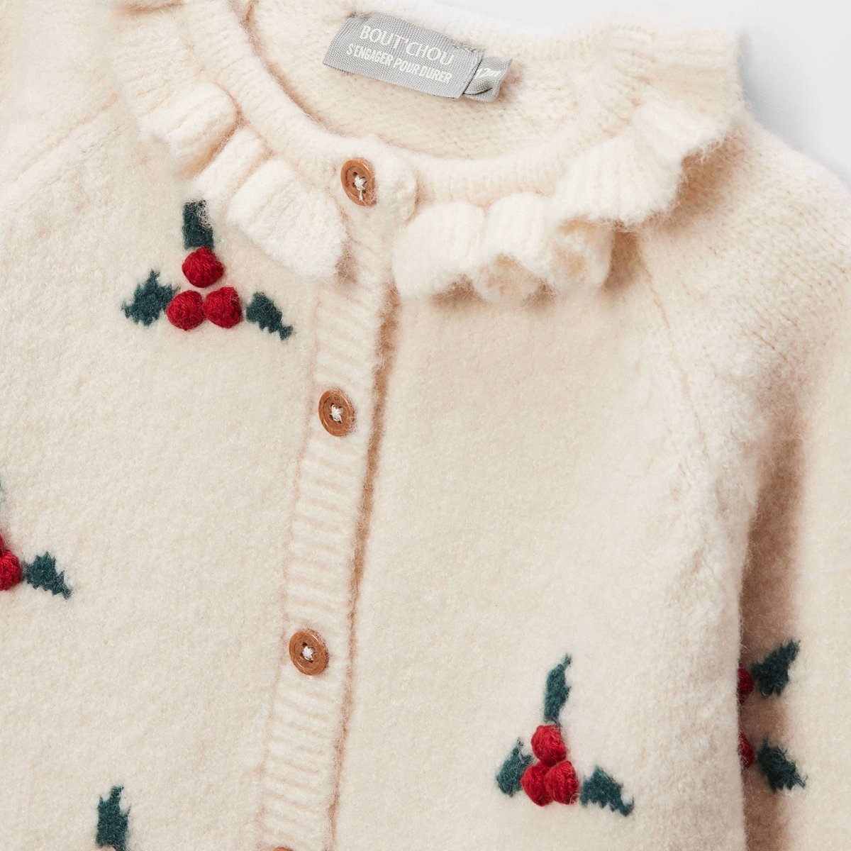 Cardigan tricot brodé naturel, BOUT'CHOU