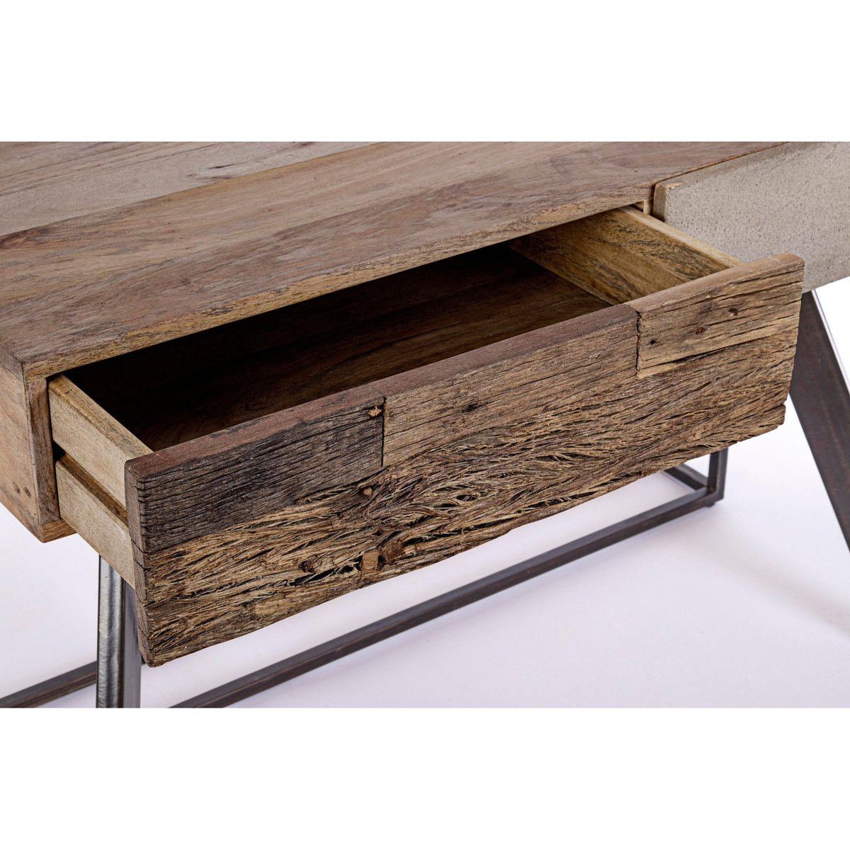 Bureau design en bois de manguier et métal noir 2 tiroirs - COROT bois foncé, HELLIN, DEPUIS 1862