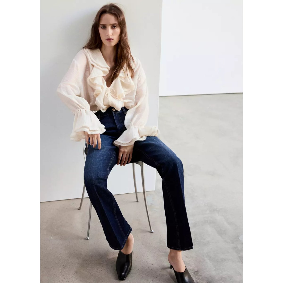 Jean droit taille normale bleu foncé, MANGO