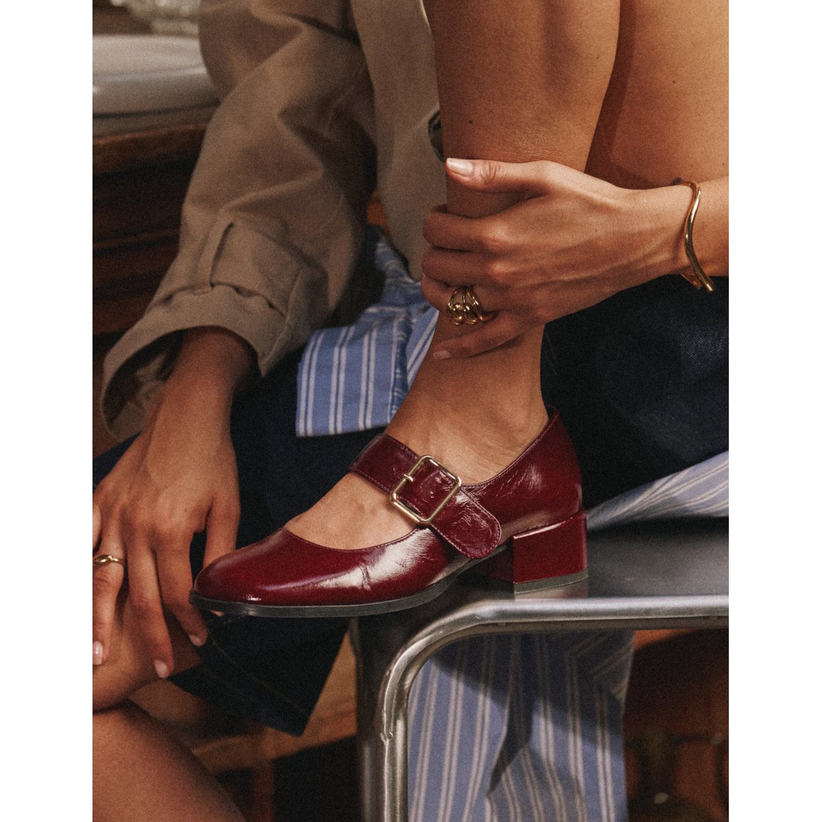 Escarpins AMARI cuir plissé bordeaux, ODAJE