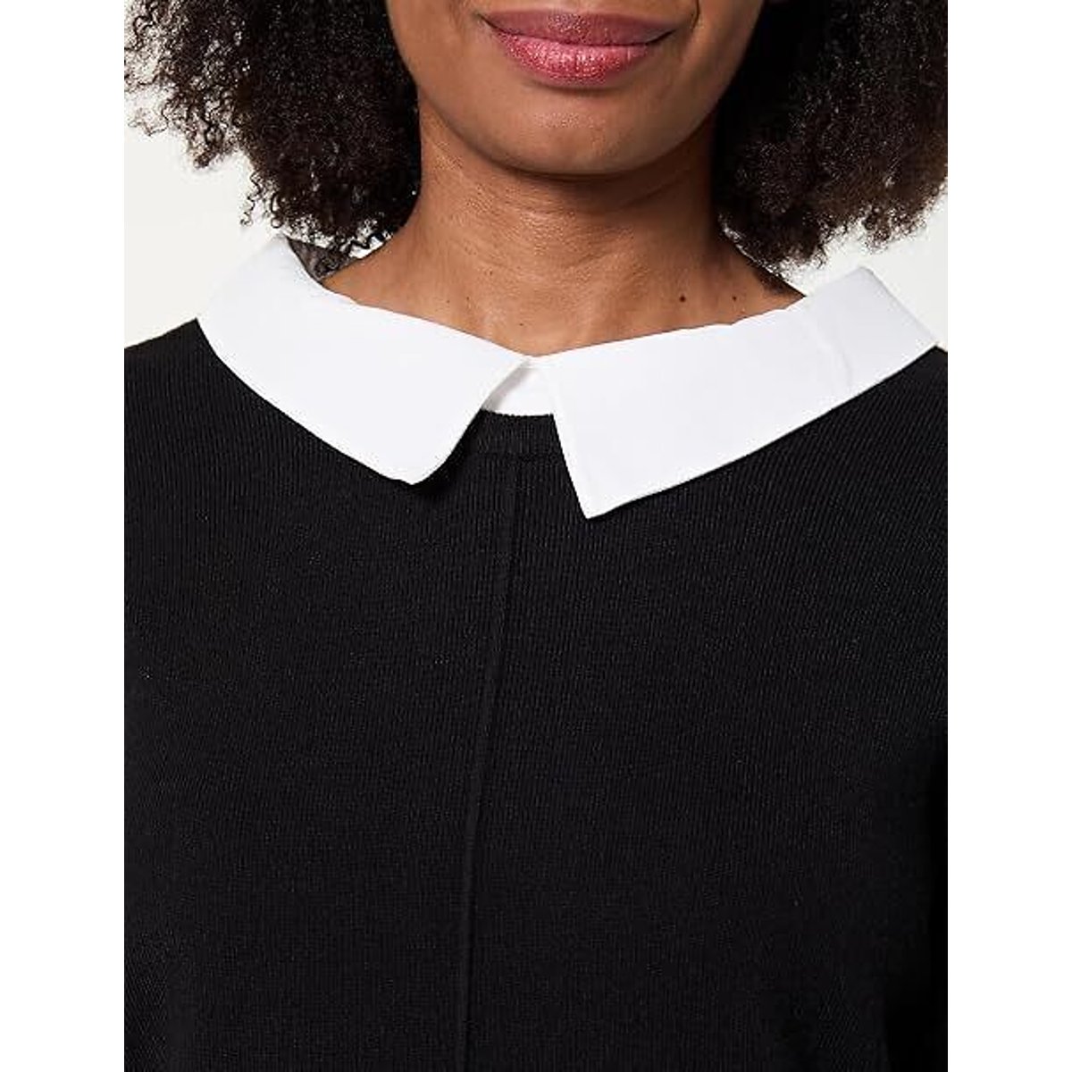 Robe tricot col et manches en popeline noir/blanc, MORGAN