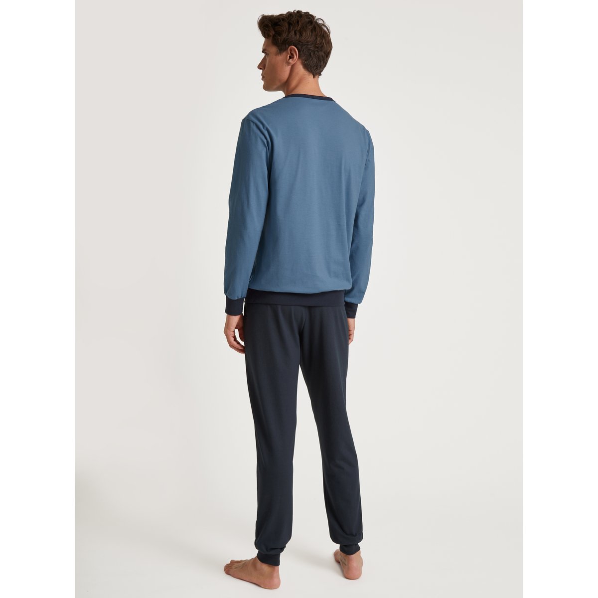 Pyjama avec bords élastiques manches longues Coton RELAX ESSENTIALS bleu couronne, CALIDA