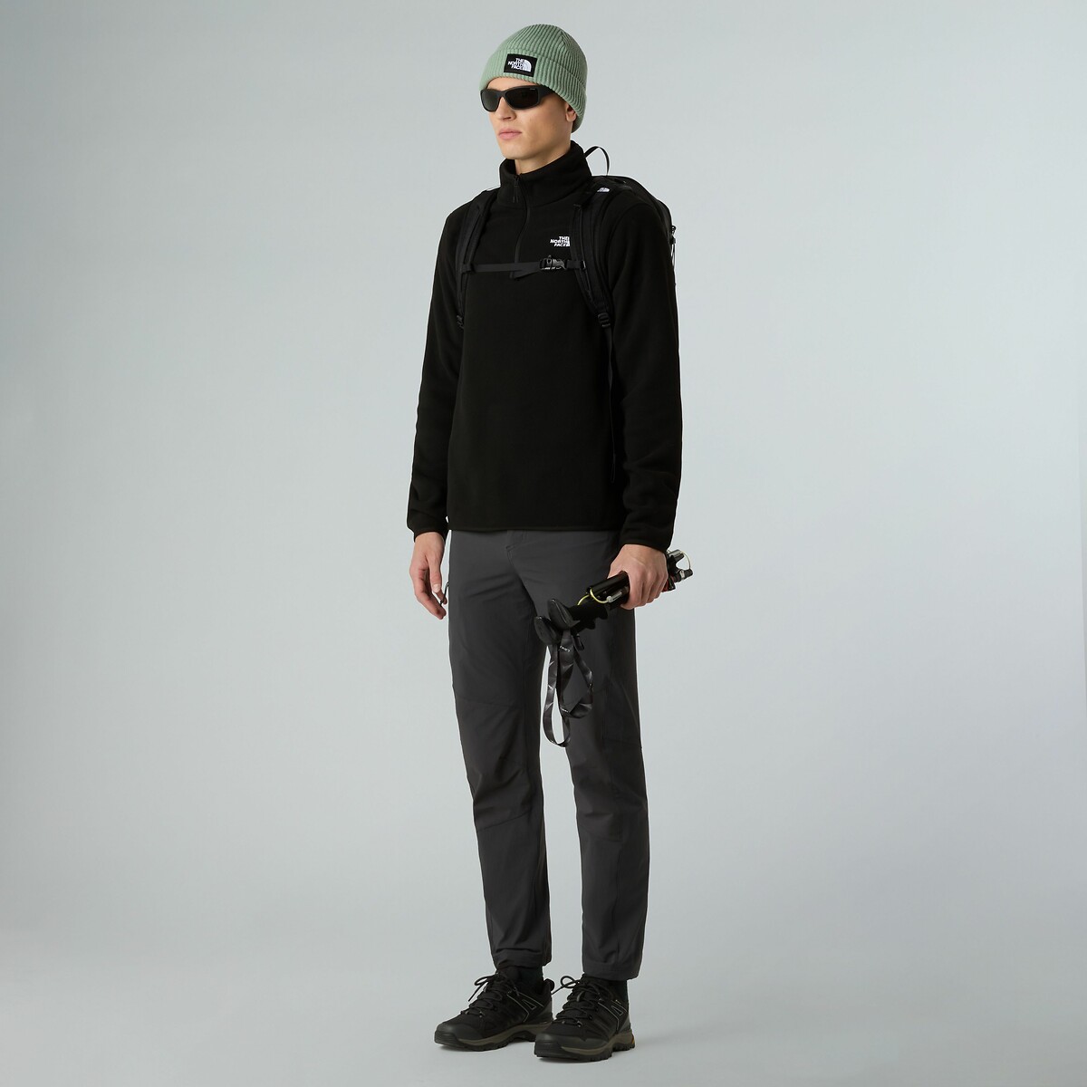 Sweat polaire demi zippé col montant logo noir, THE NORTH FACE