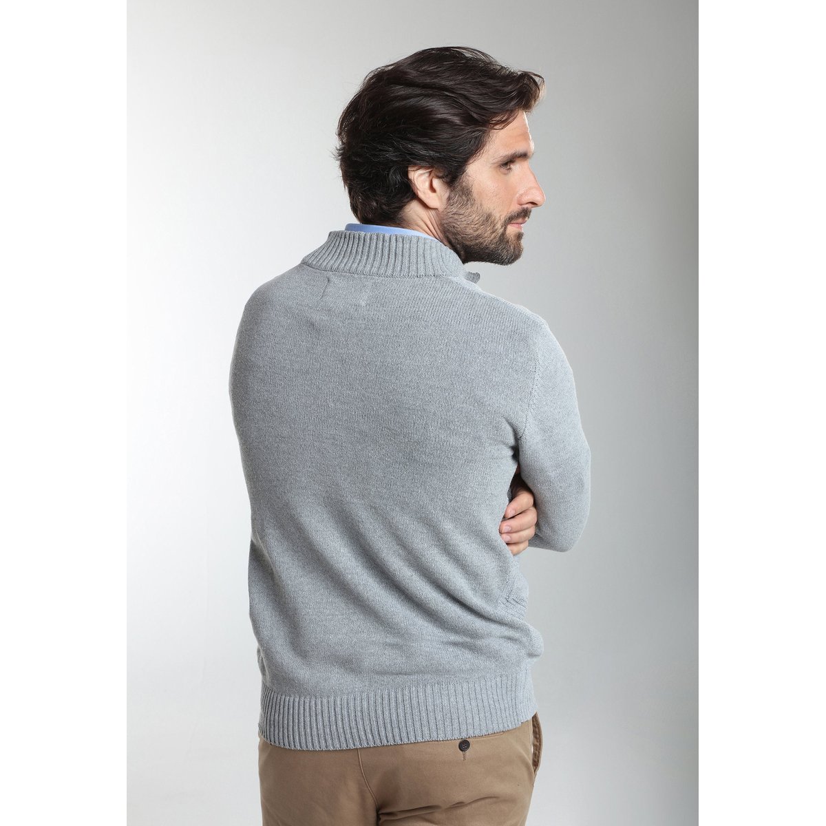 Pull col camionneur en coton LÉOPOL gris, GENTLEMAN FARMER