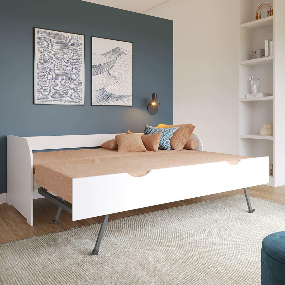 Lit banquette gigogne Bois massif  EZRA blanc, AKITEN RETAIL