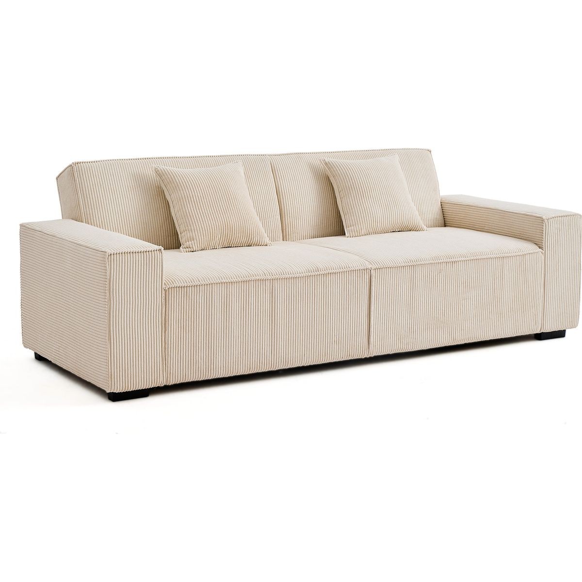 Canapé droit convertible 3 places en velours côtelé - NOMA beige, HOMIFAB