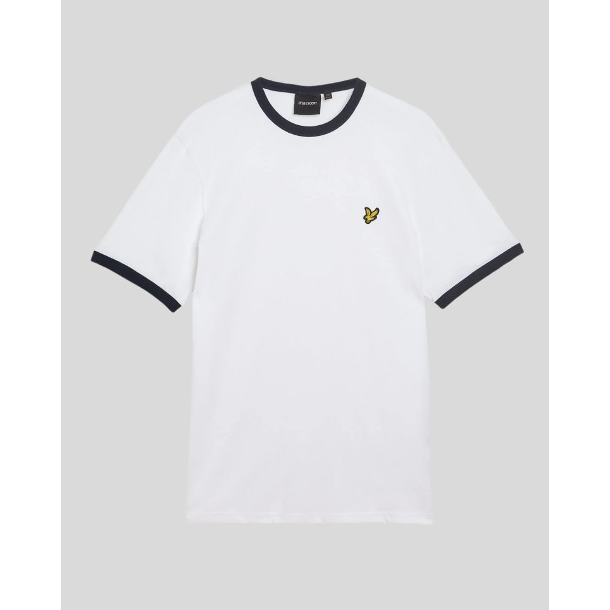 T-shirt ringer en coton col rond blanc/ foncé marine, LYLE & SCOTT