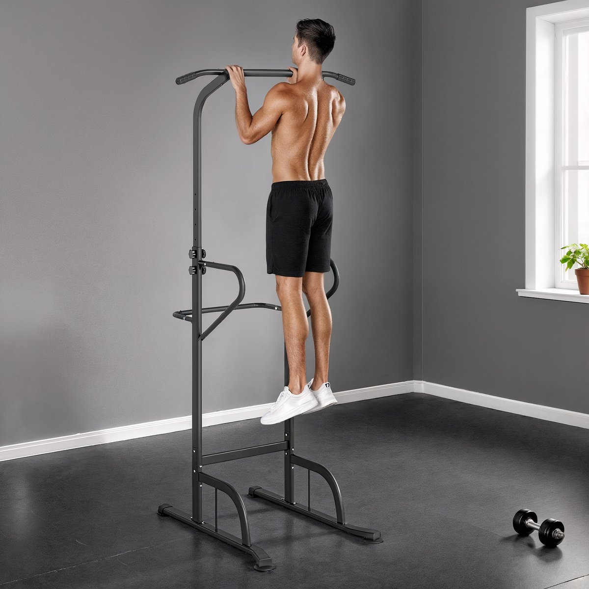 Station de musculation multifonction barre de traction chaise romaine réglable acier noir noir, HOMCOM