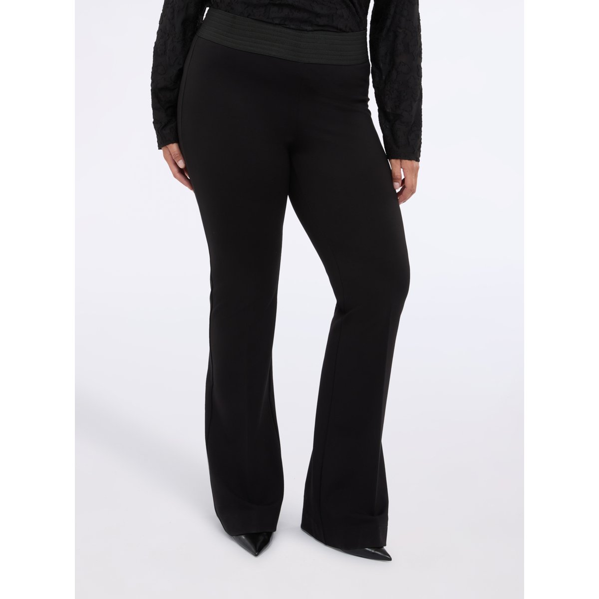 Pantalon flare en Punto Milano noir, FIORELLA RUBINO