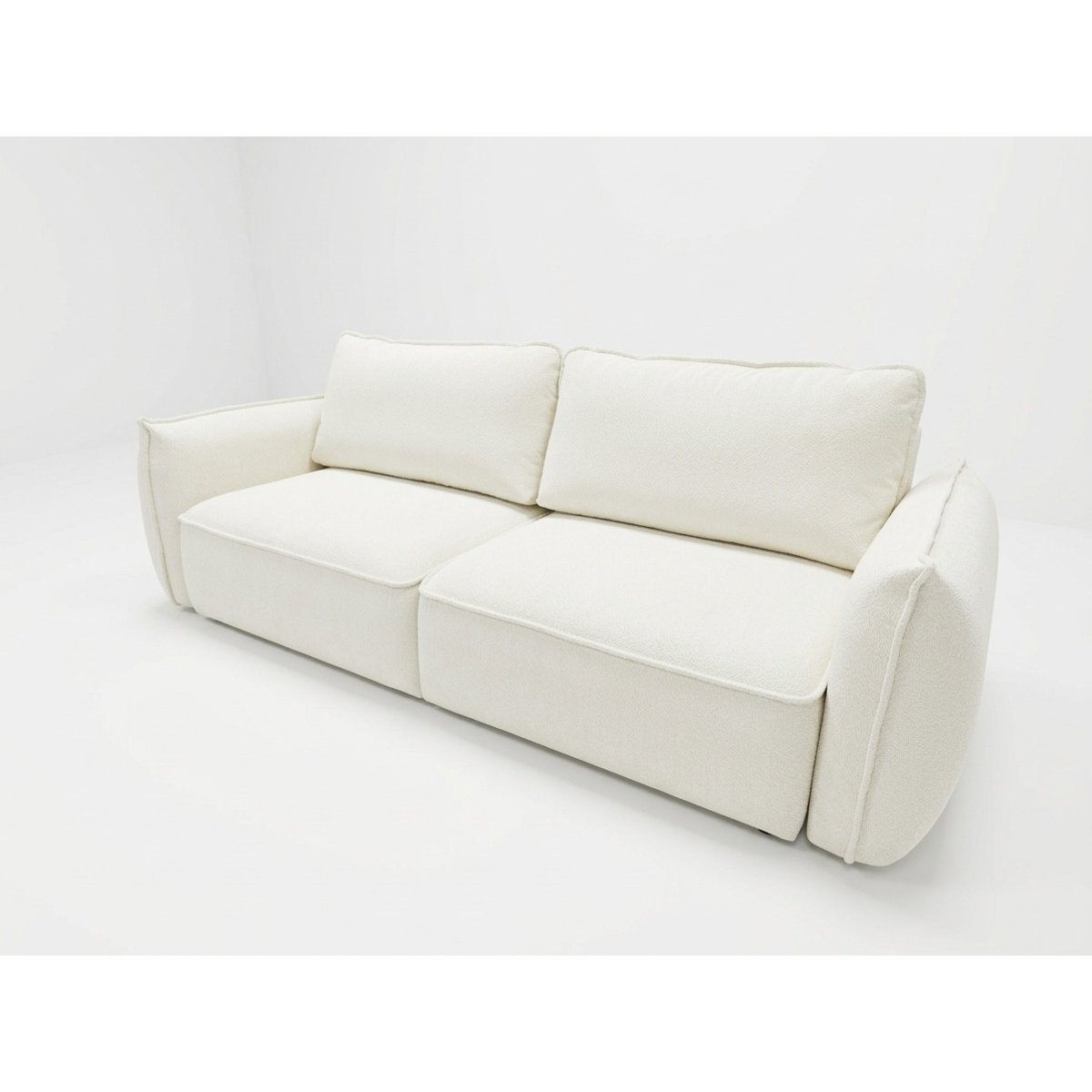 Canapé droit convertible 3 places en tissu chenille, ESMEE blanc, BOBOCHIC