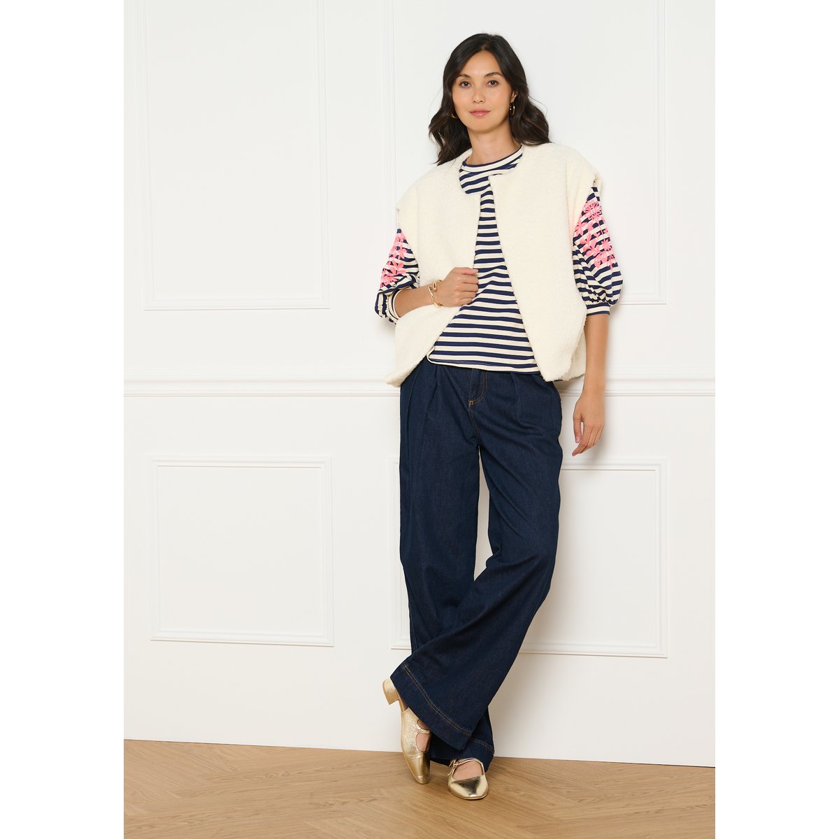 Gilet bouclé blanc vanille, LOLALIZA