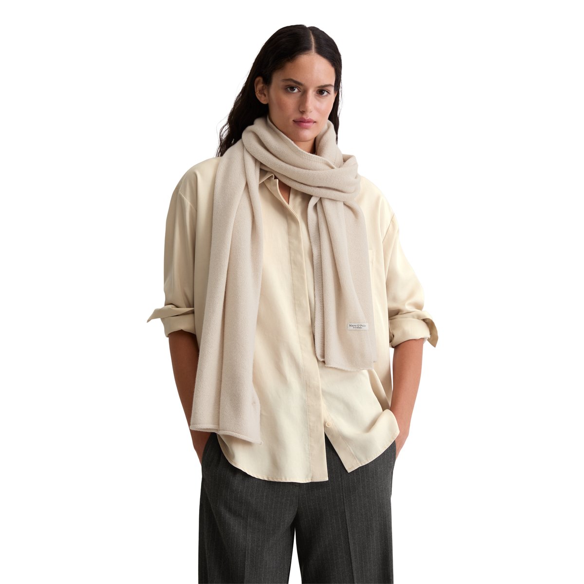 Écharpe en mélange de laine vierge et de cachemire beige, MARC O'POLO