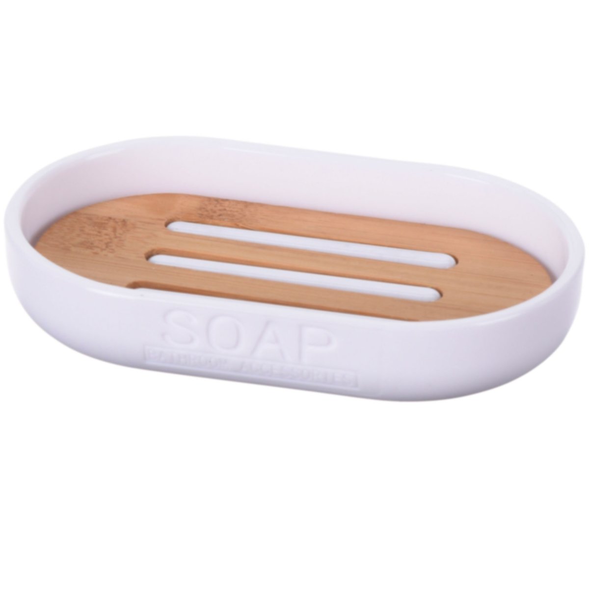 Porte savon blanc et bambou - 12x8cm blanc, WADIGA