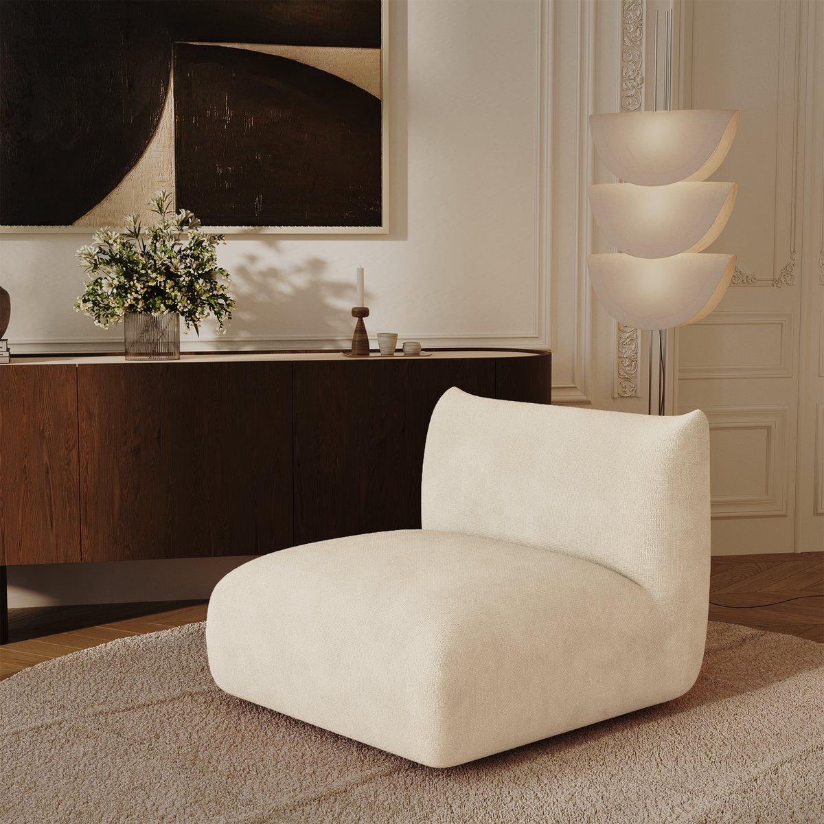 Fauteuil en velours chenillé NOOMA crème, SIA HOME