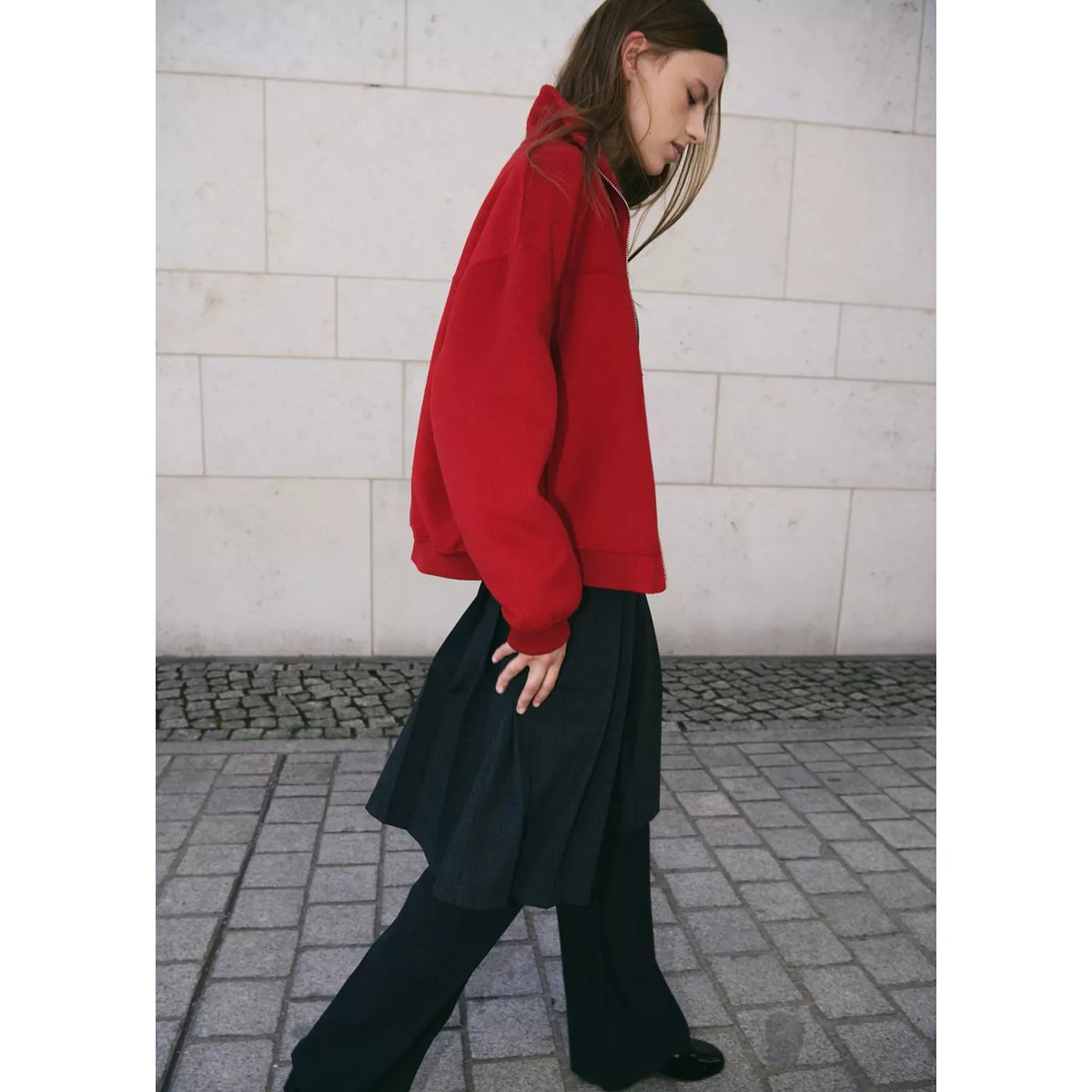 Veste bomber en laine mélangée rouge, MANGO