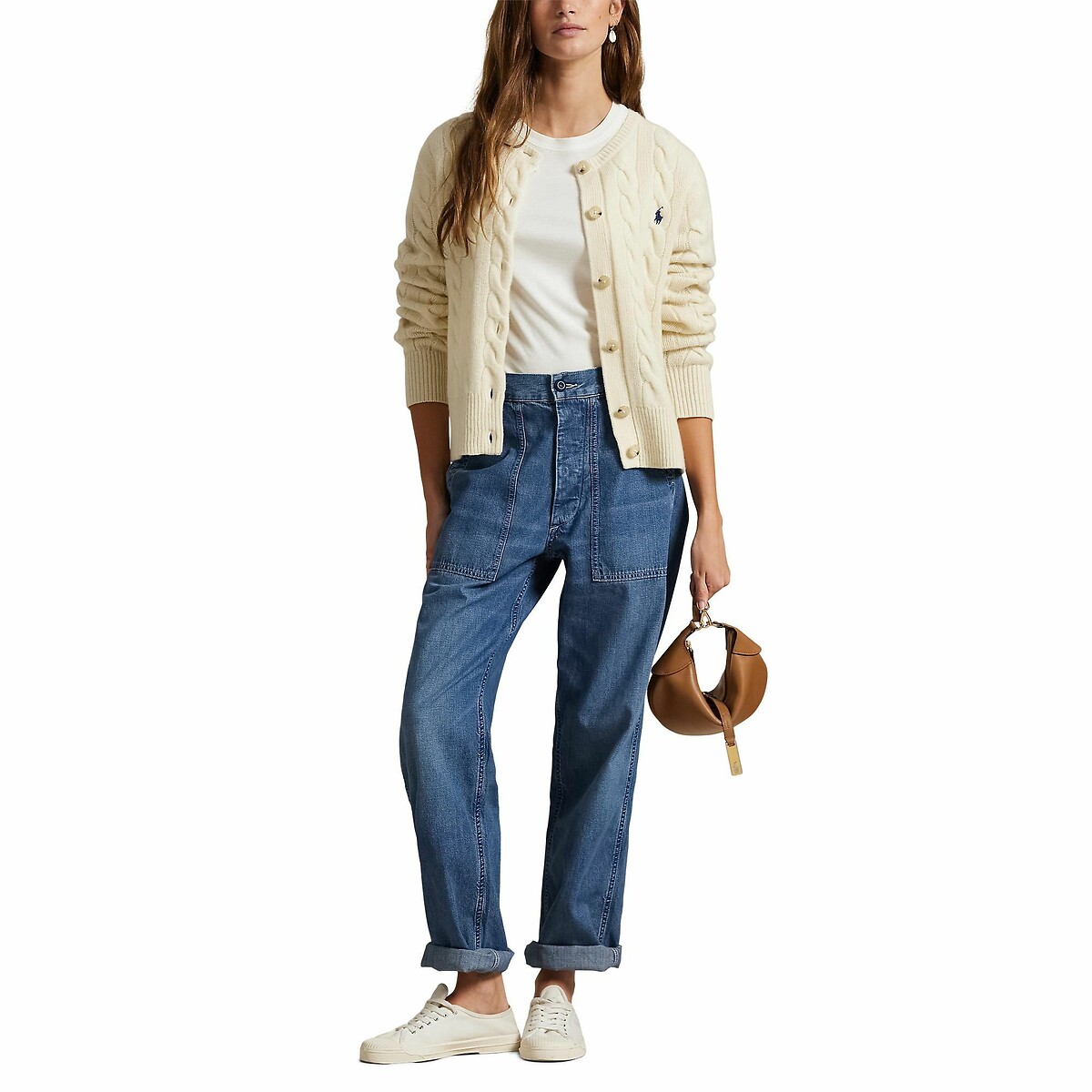 Cardigan en maille torsadée, 80% laine 20% cachemire crème, POLO RALPH LAUREN