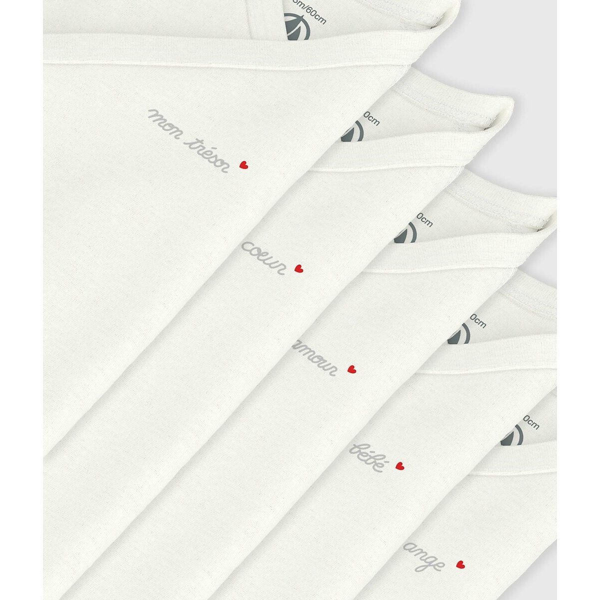 Lot de 5 bodies manches courtes blanc, PETIT BATEAU