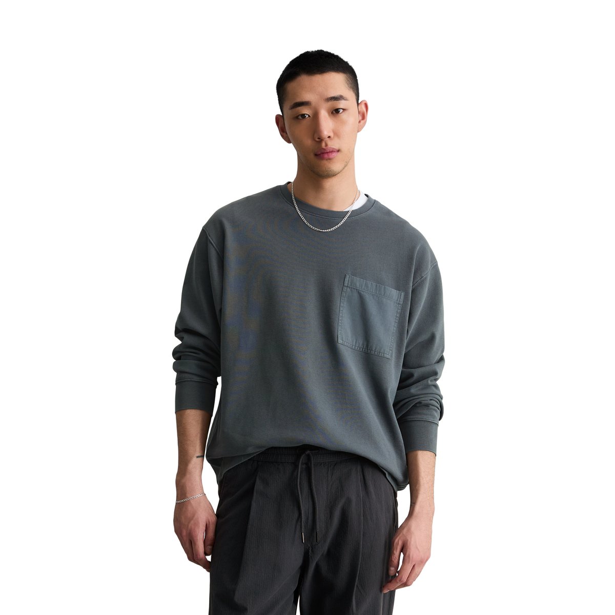 T-shirt long en jersey relaxed avec des détails tissés contrastés bleu foncé, MARC O’POLO DENIM