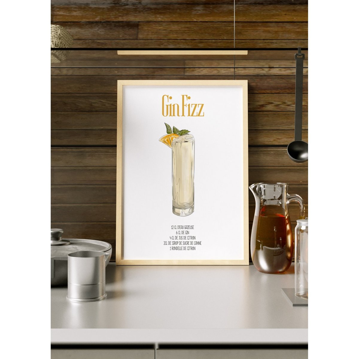 Affiche Cocktail Gin Fizz blanc, L'AFFICHERIE