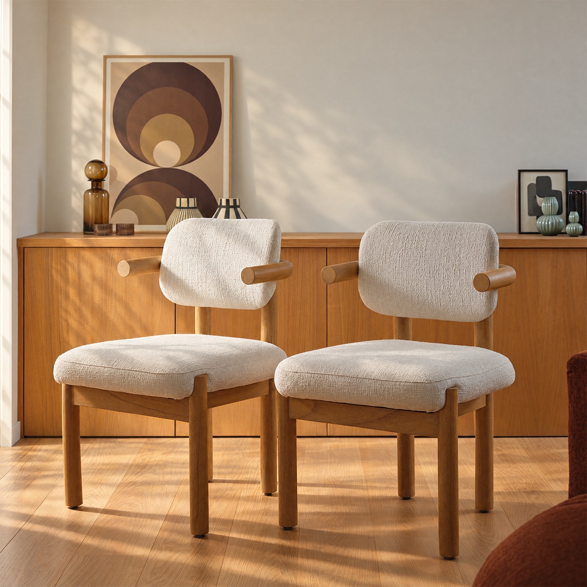 Lot de 2 chaises en mindi massif et tissu texturé NEO couleur unique, BERAH GETAH