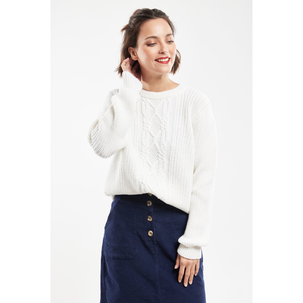 Pull torsadé Jill en laine nature, TERRE & MER