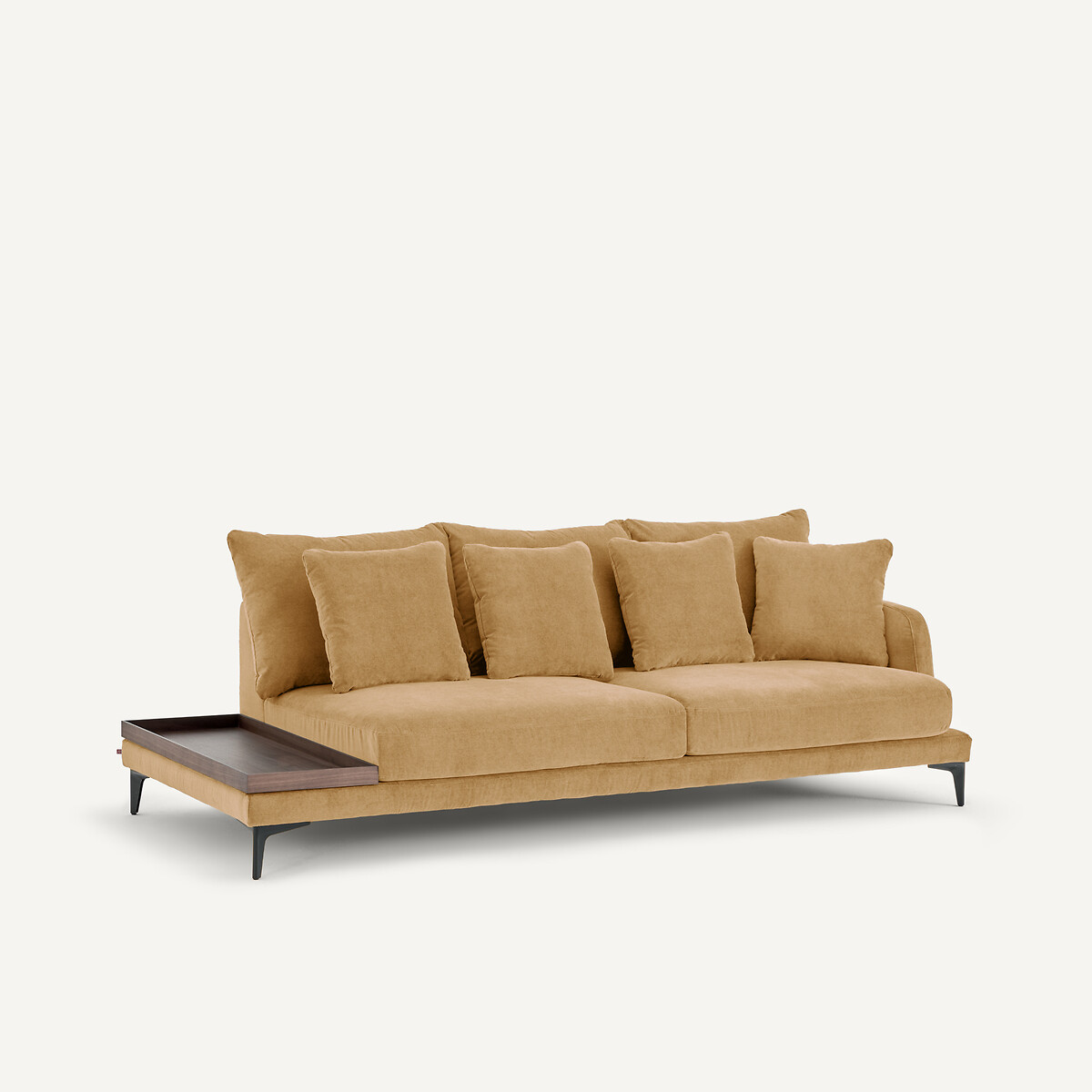 Demi-canapé avec plateau, en velours stone, MODERNISTE caramel, EMMANUEL GALLINA X AM.PM