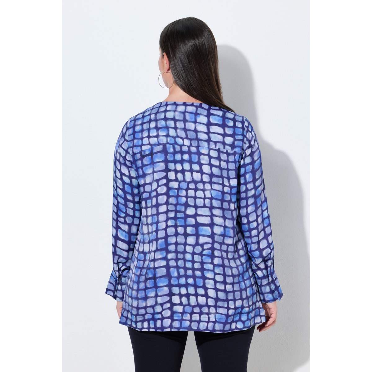 Blouse en satin à carreaux, pli fantaisie marine foncé, ULLA POPKEN