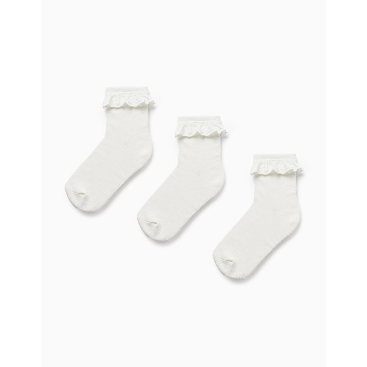 Pack 3 Paires de Chaussettes avec Broderie Anglaise blanc, ZIPPY