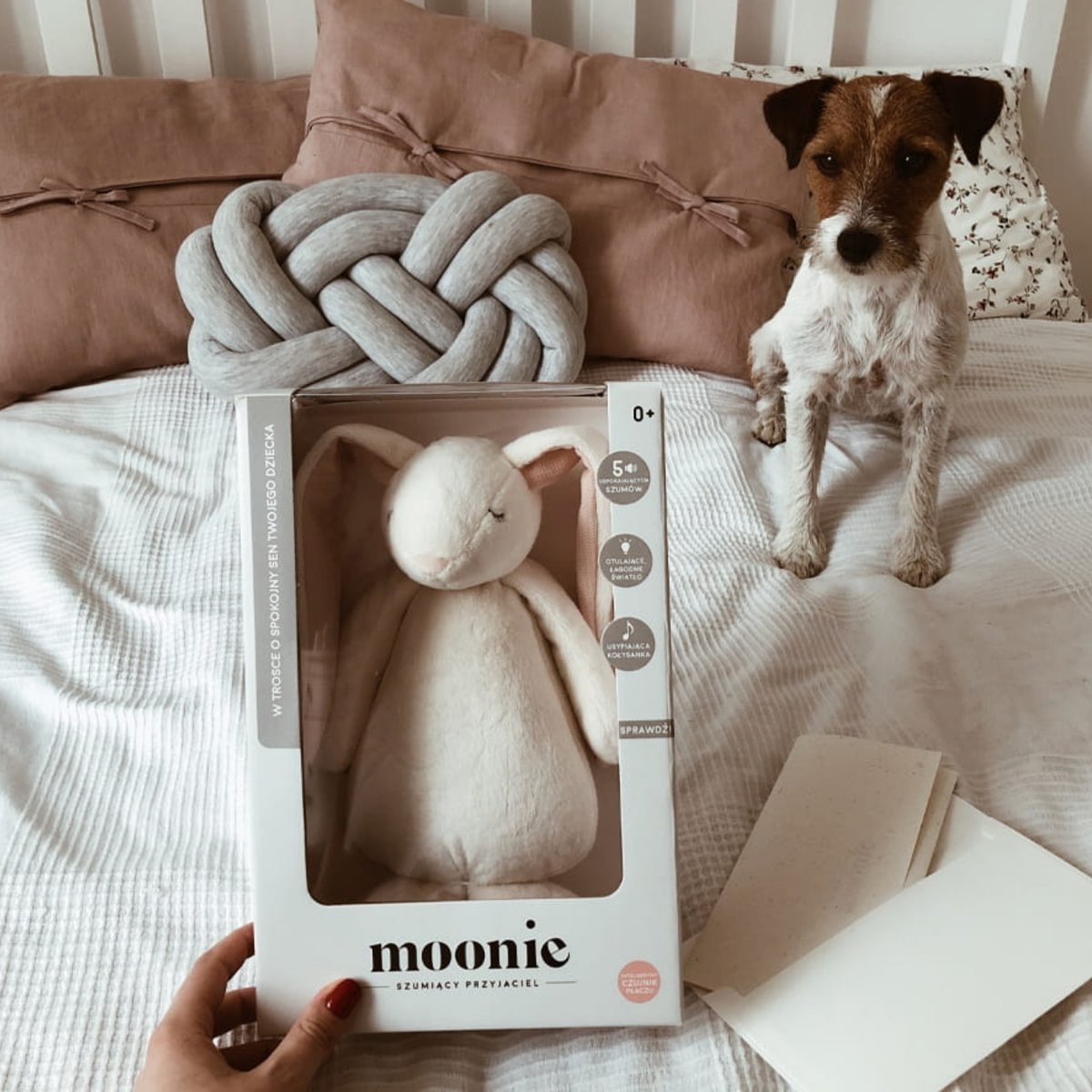 Peluche veilleuse lapin magique ecru, rose, MOONIE
