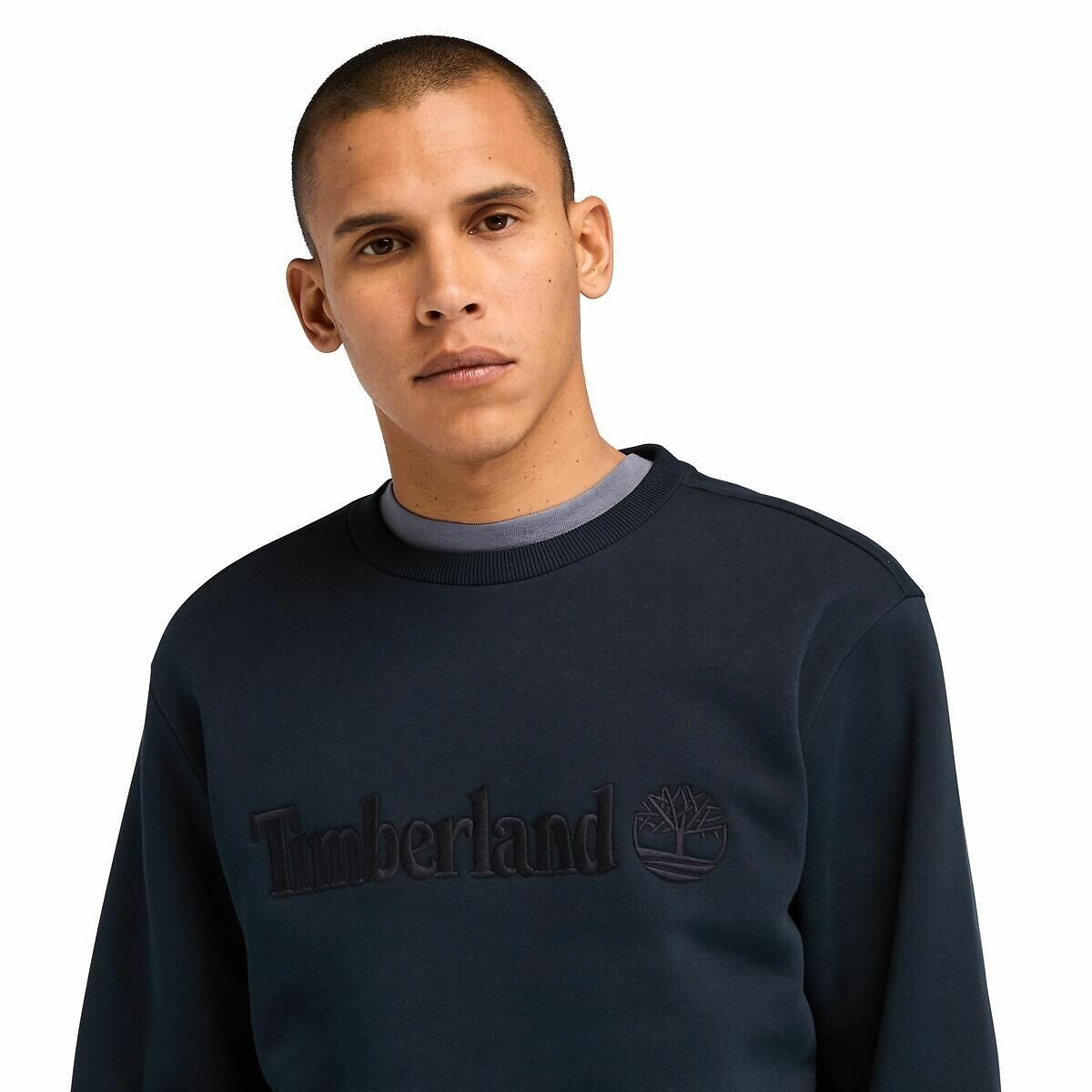 Sweat col rond avec logo brodé ton sur ton bleu marine, TIMBERLAND