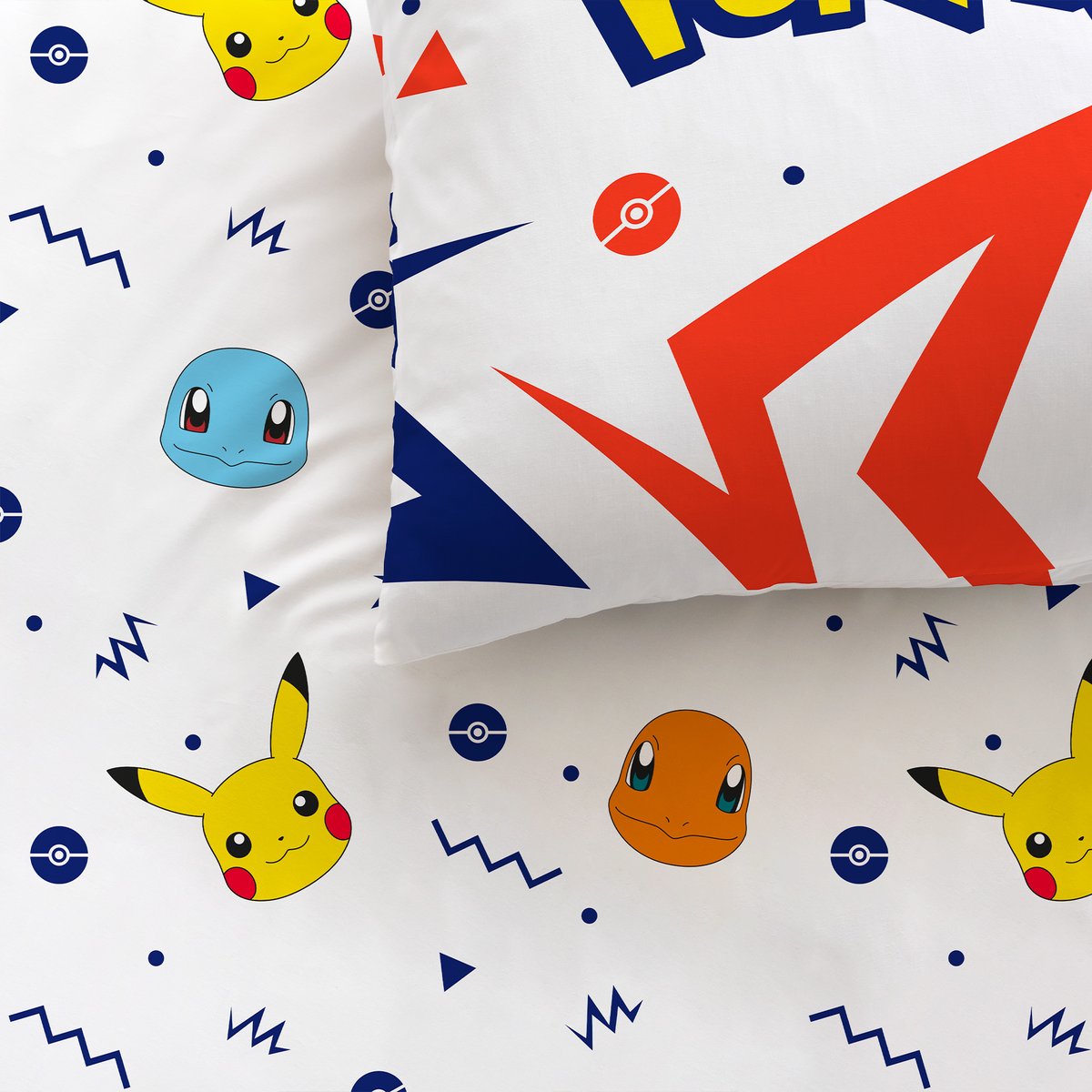 Parure de lit imprimée + drap housse 100% coton, ZIGGY blanc, POKEMON