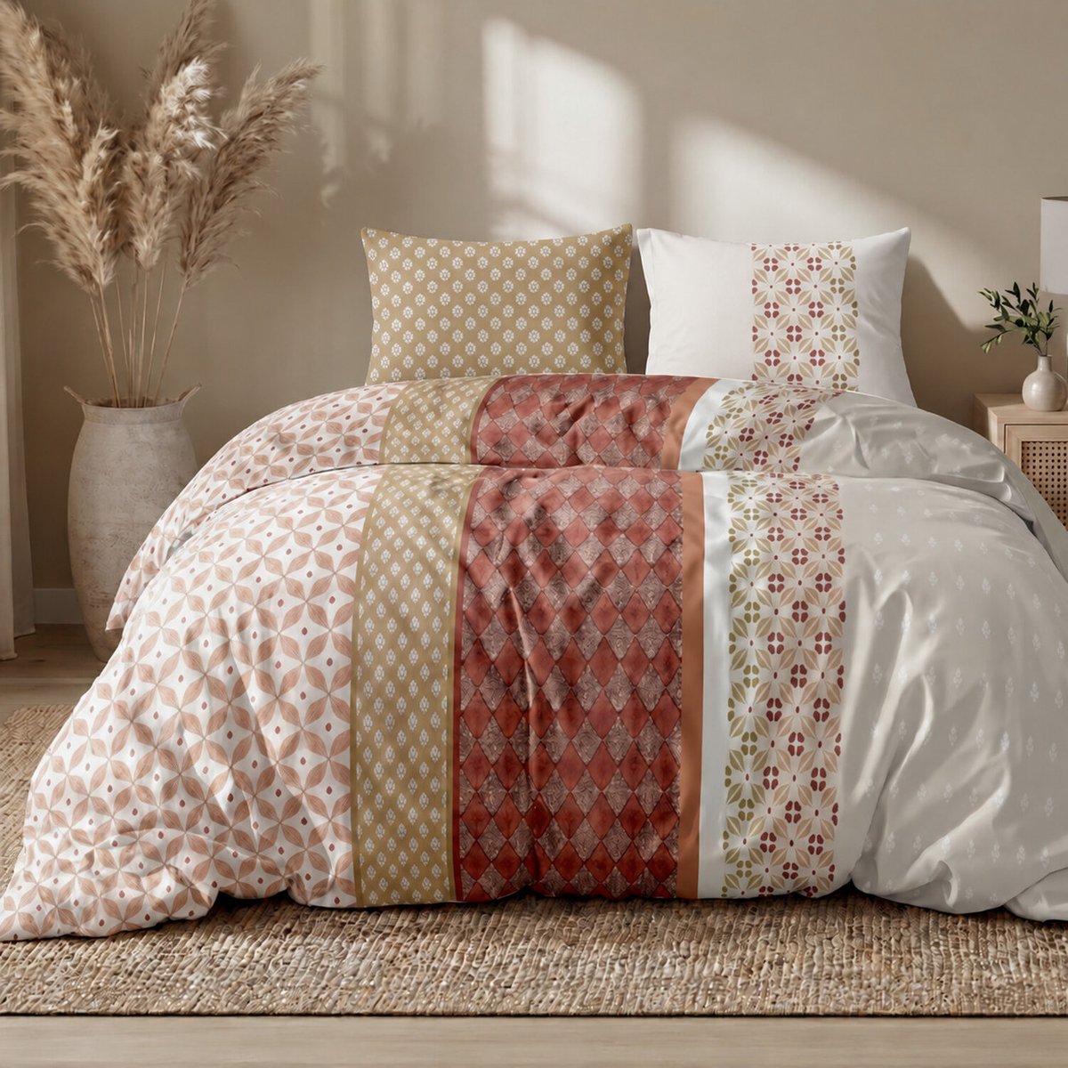 Parure housse de couette imprimée orientale en coton, RIADI multicolore, ATELIER DU COTON