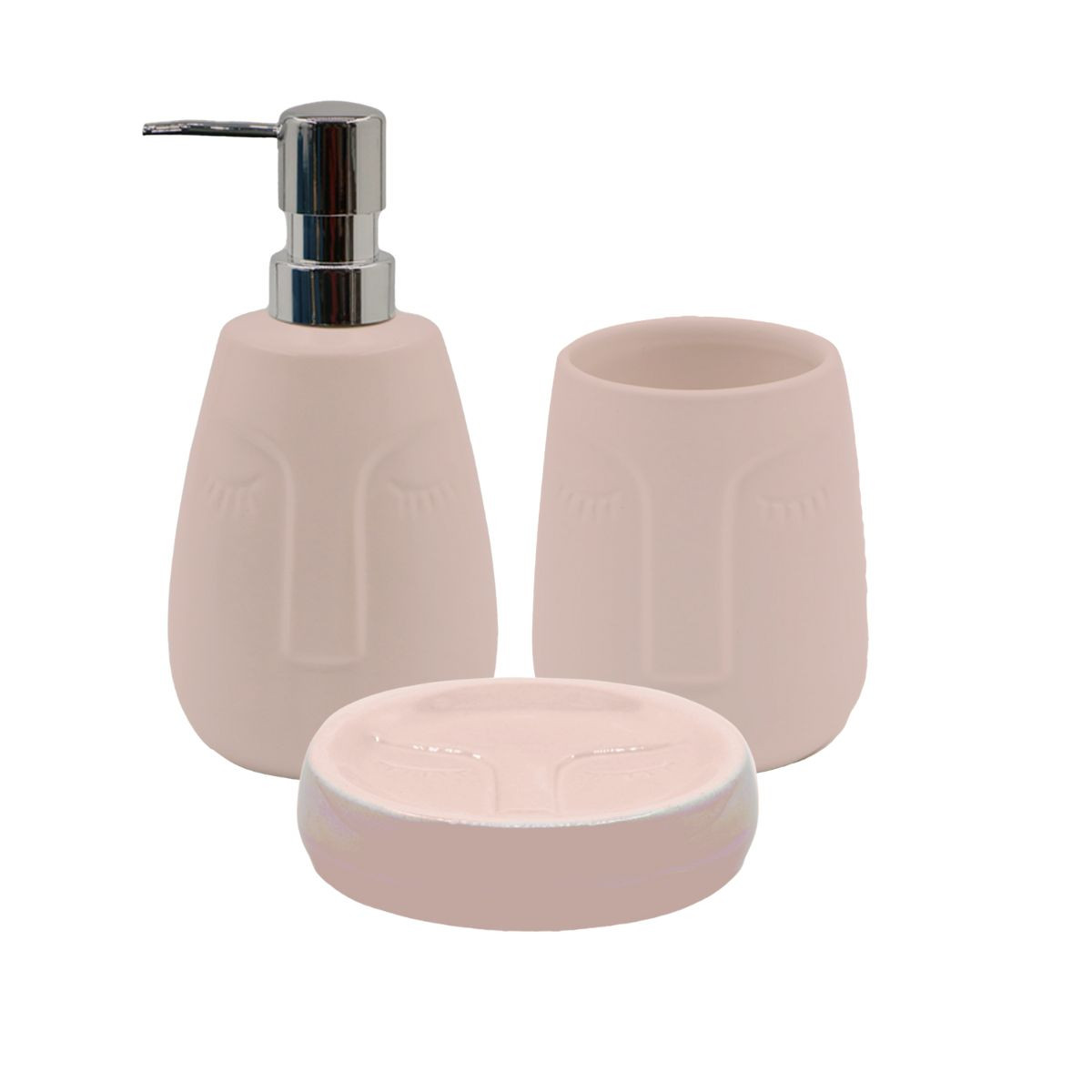 Set salle de bain visage 3 pièces céramique MOAI rose, GUY LEVASSEUR