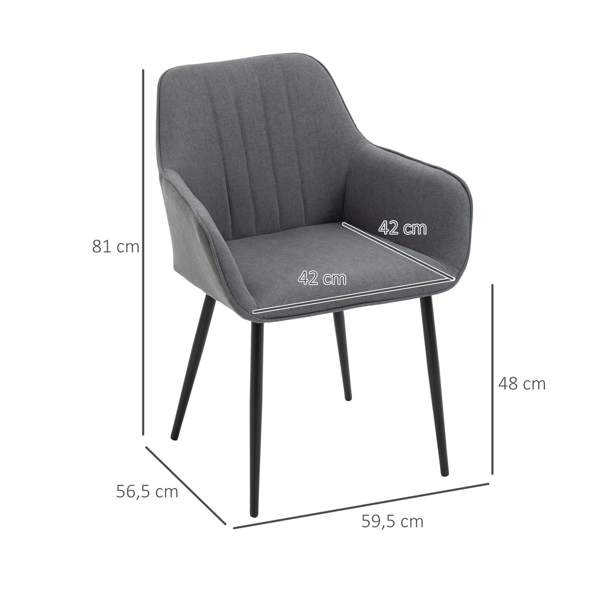Chaise de salle à manger Lin Gris foncé gris foncé, noir, HOMCOM