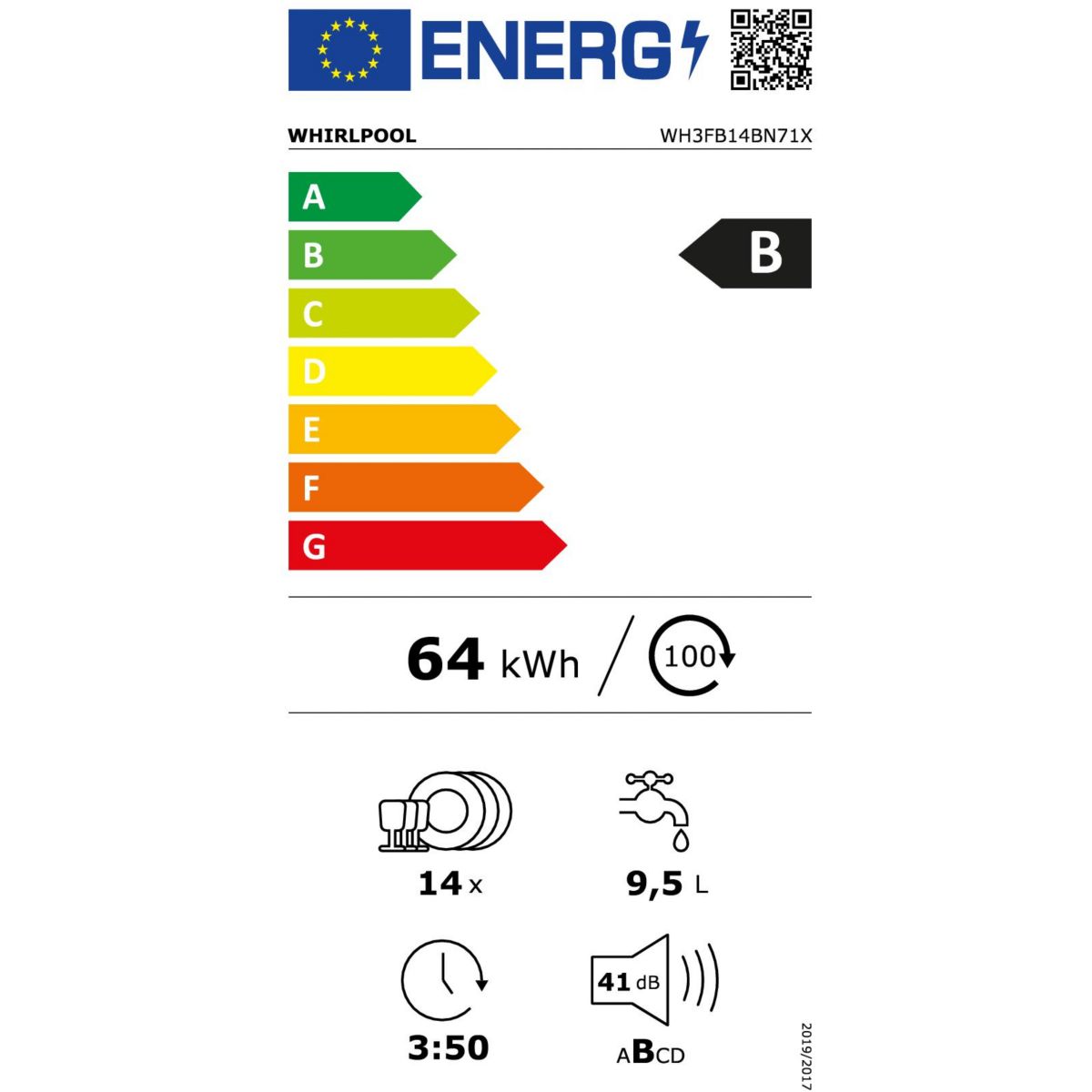 Lave vaisselle 60 cm WH3FB14BN71X couleur unique, WHIRLPOOL