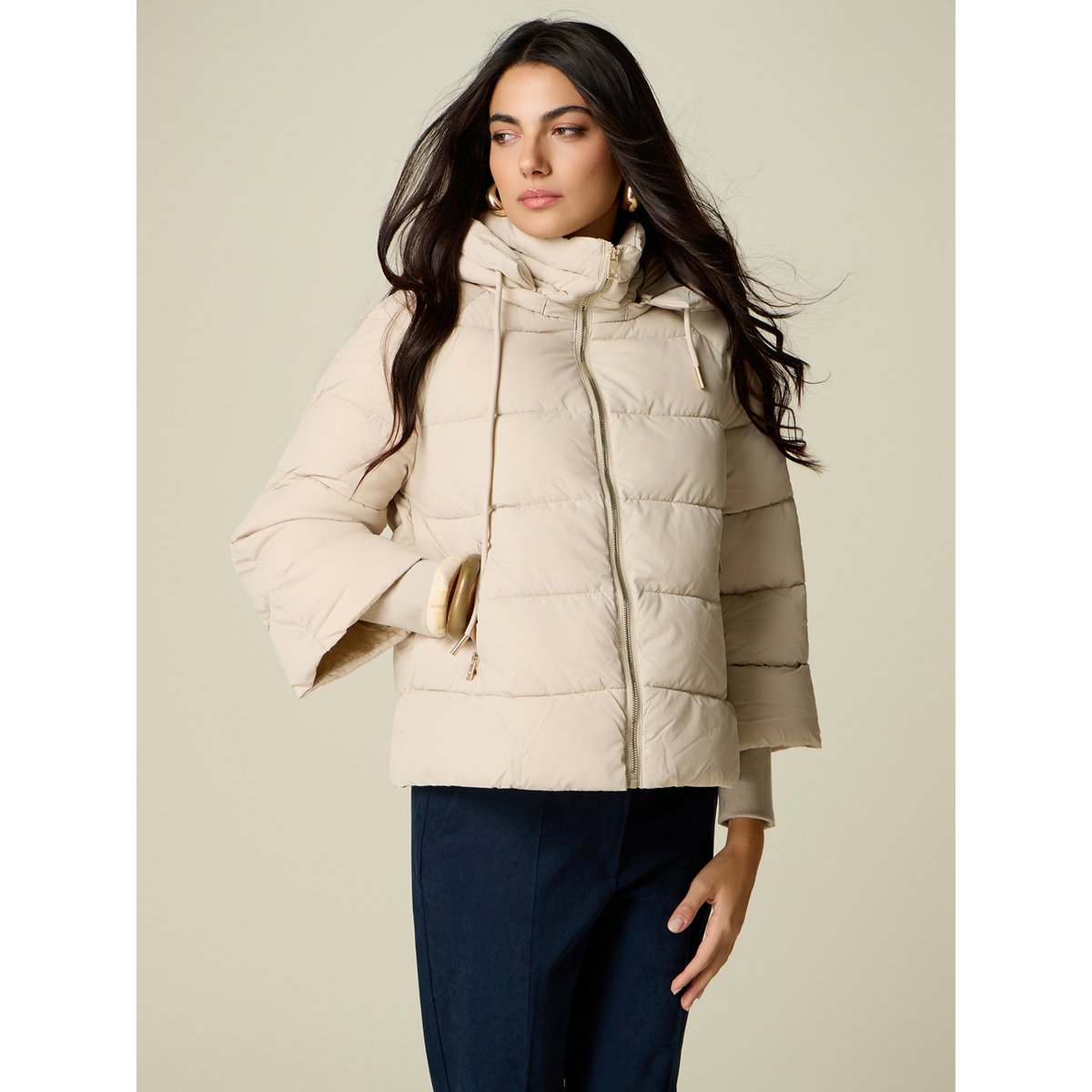 Doudoune à capuche beige, OLTRE
