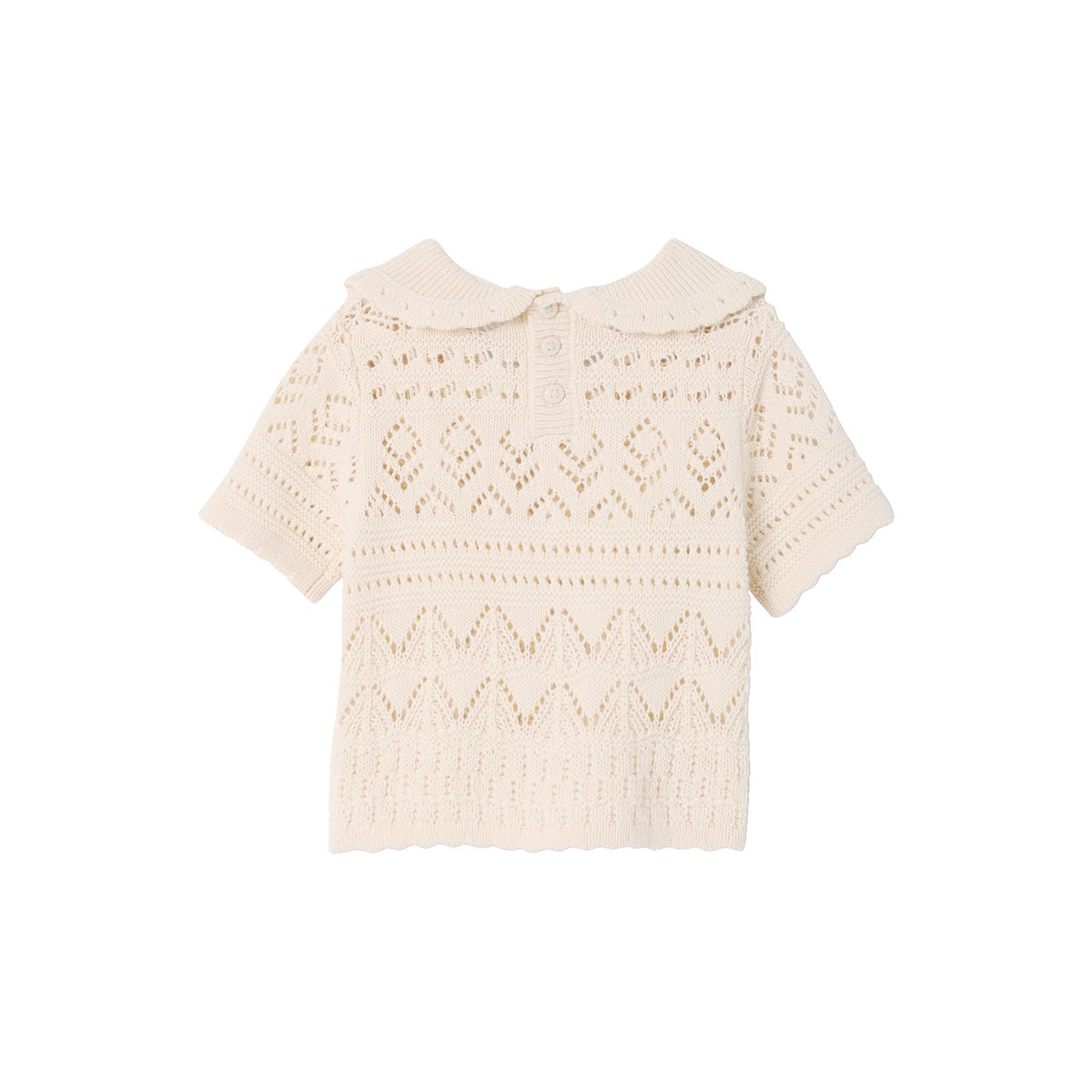 Pull bébé manches en crochet vanille, VERTBAUDET