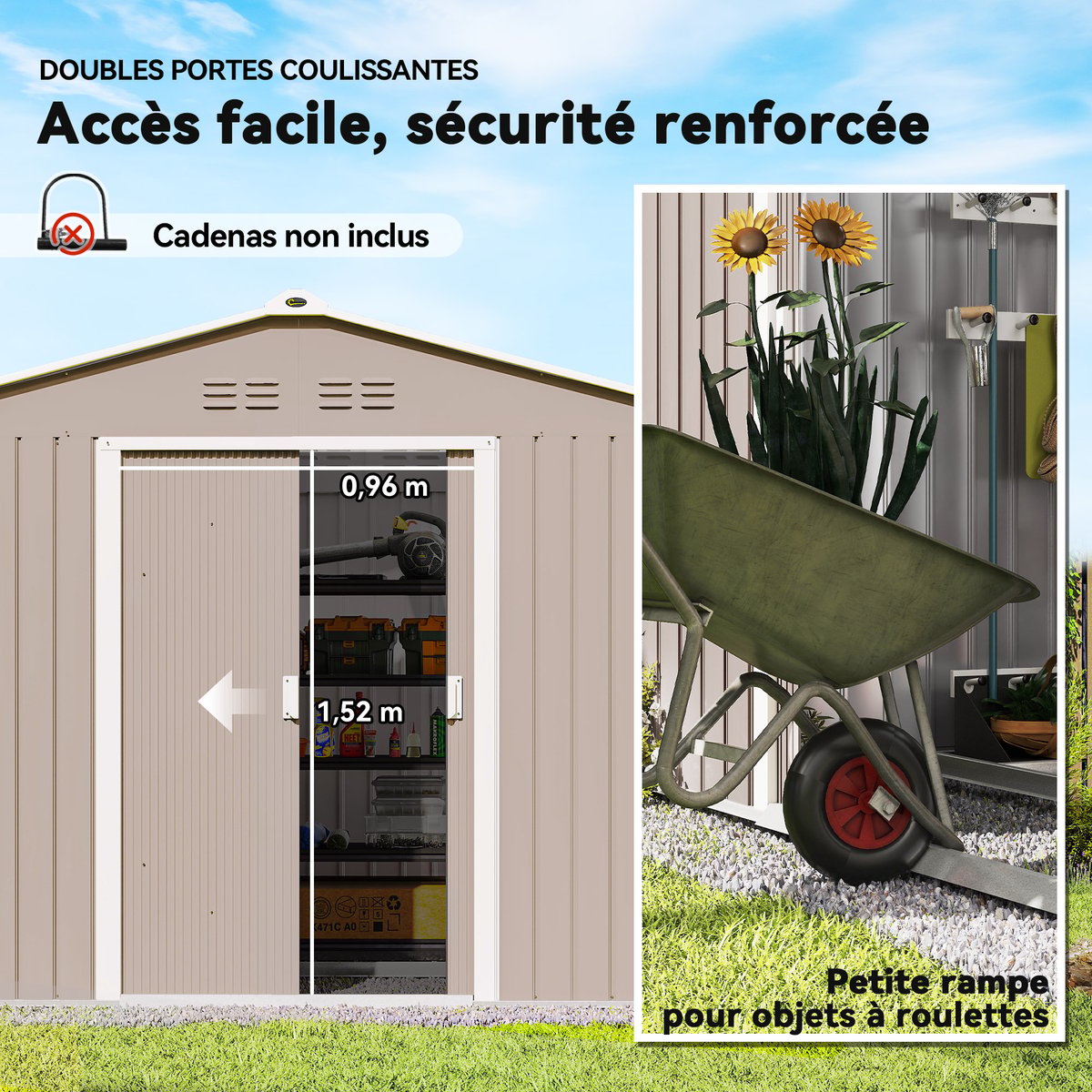Abri de jardin Acier galvanisé Gris clair gris, OUTSUNNY