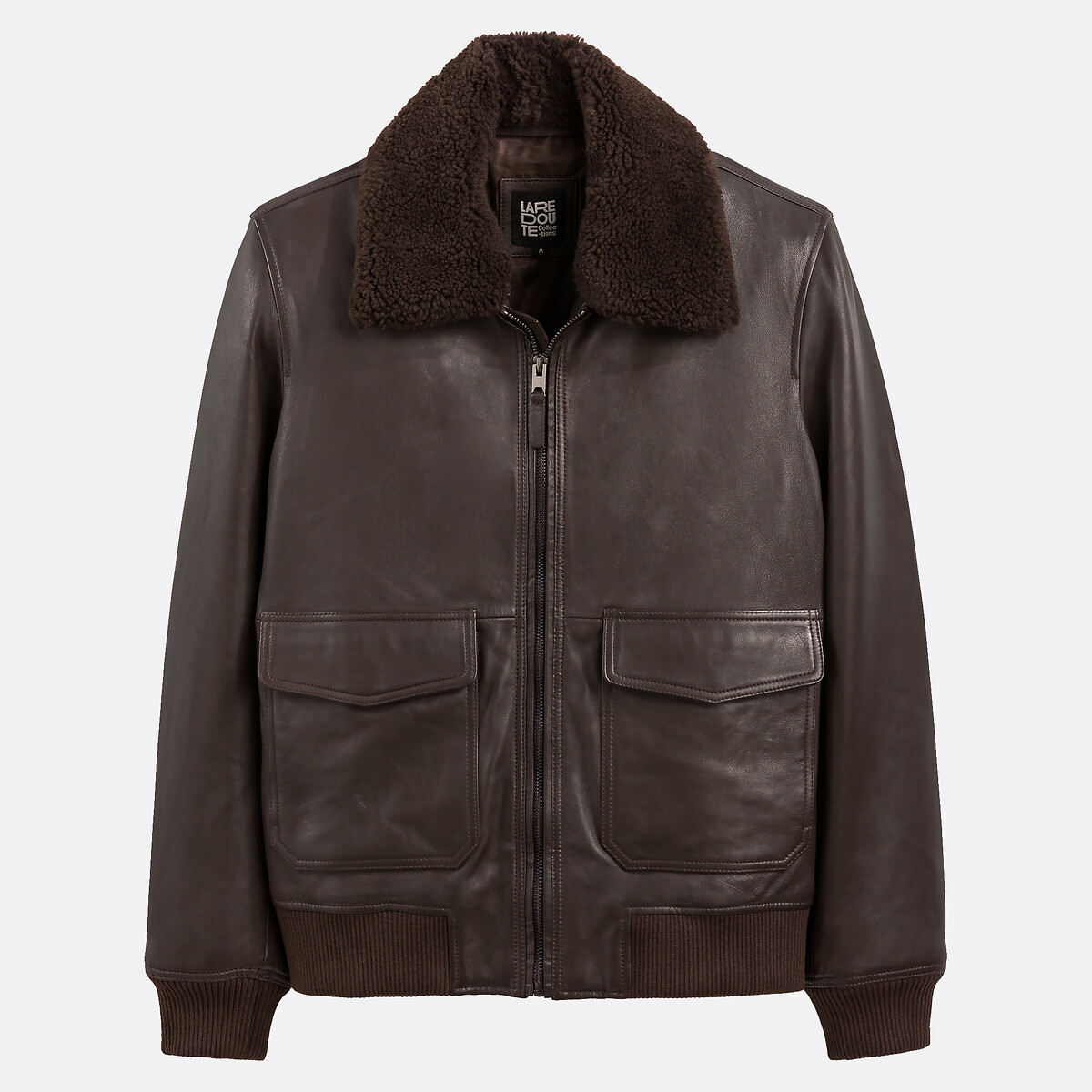 Blusão estilo aviador, em pele lisa, gola em sherpa vermelho-cobre , LA REDOUTE COLLECTIONS