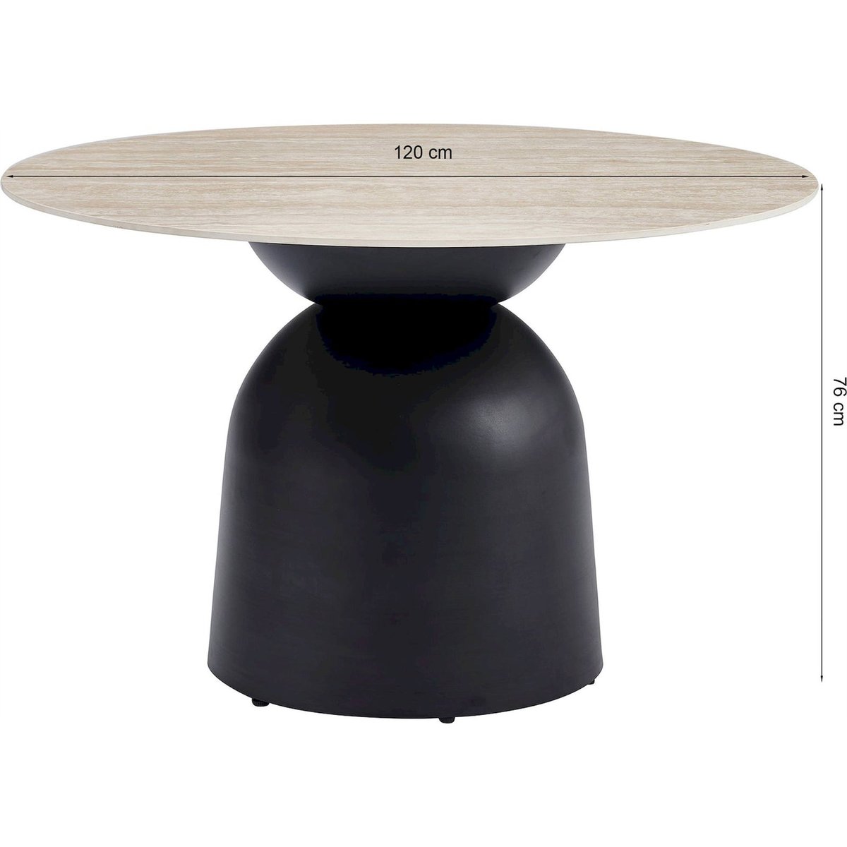 Table ronde effet travertin pied sculptural beige effet travertin et noir mat, RECOLLECTION