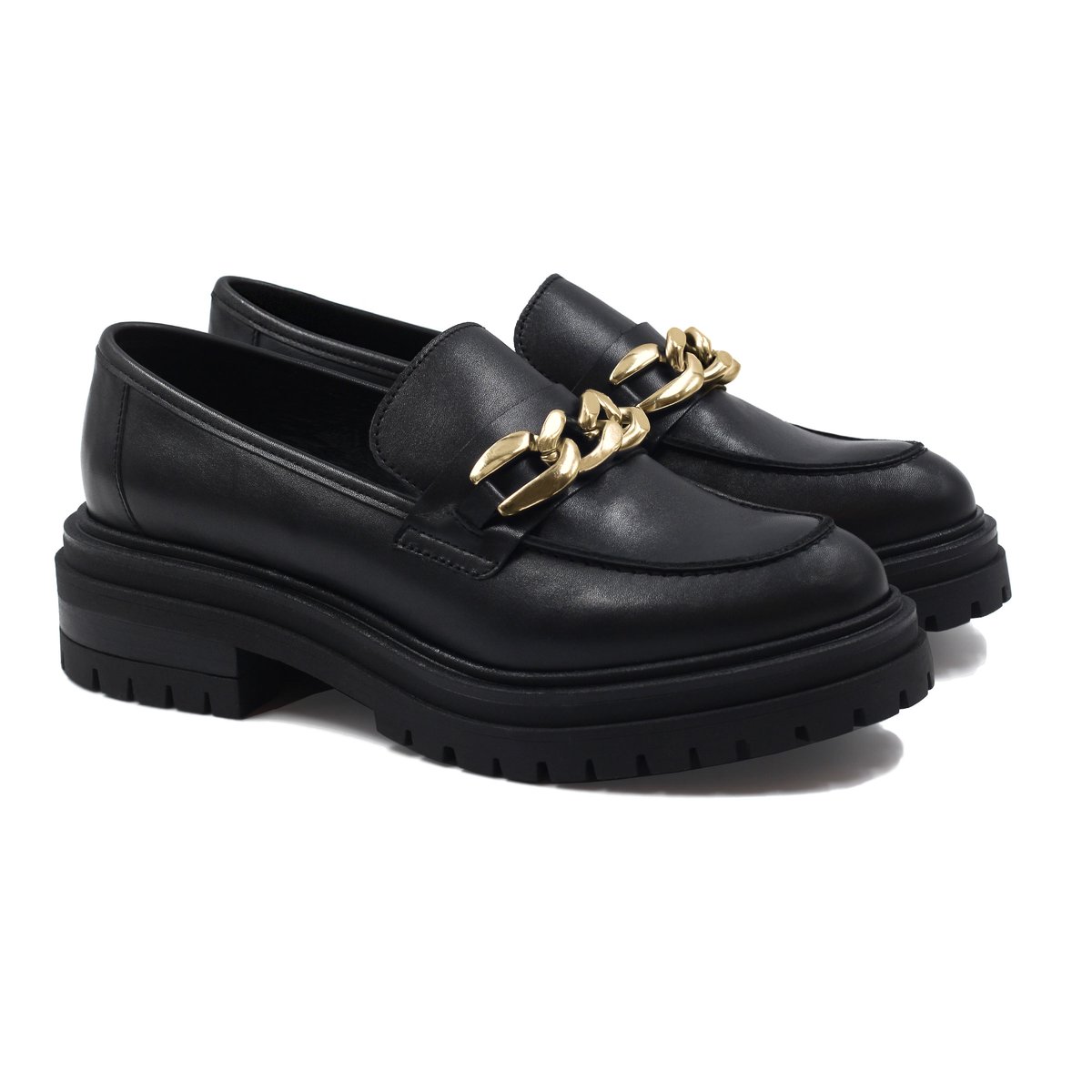 Mocassins crampons cuir lisse noir, JULES & JENN