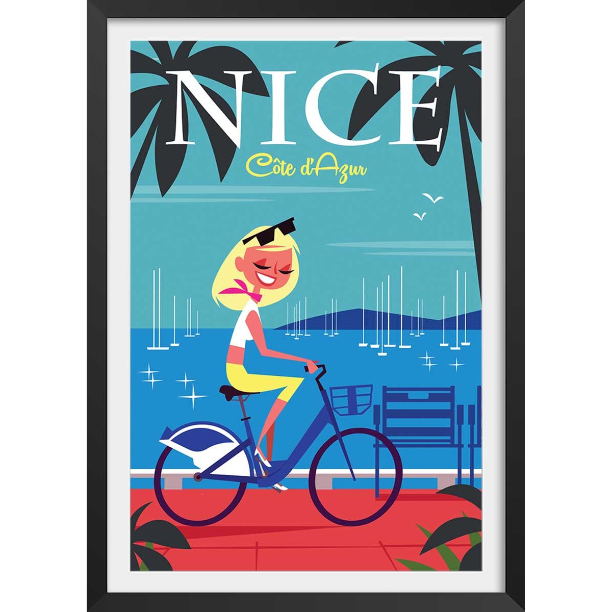 Affiche la Baie des Anges affiche + cadre en bois - noir, HEXOA
