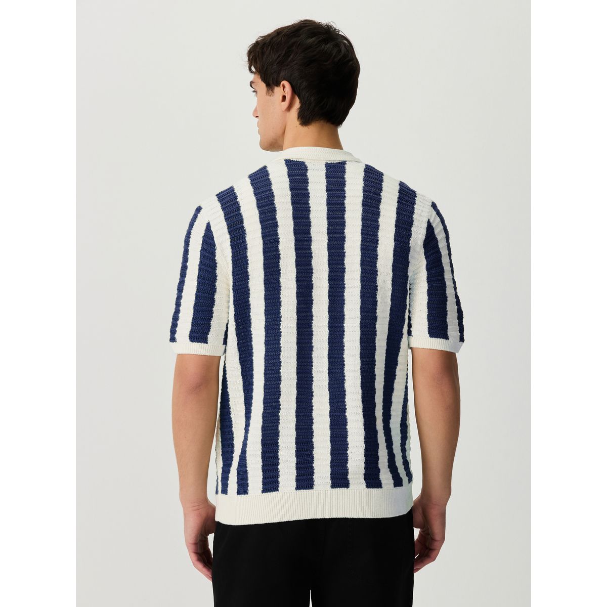 Chemise en maille crochet à rayures blanc/bleu marine, NEXT