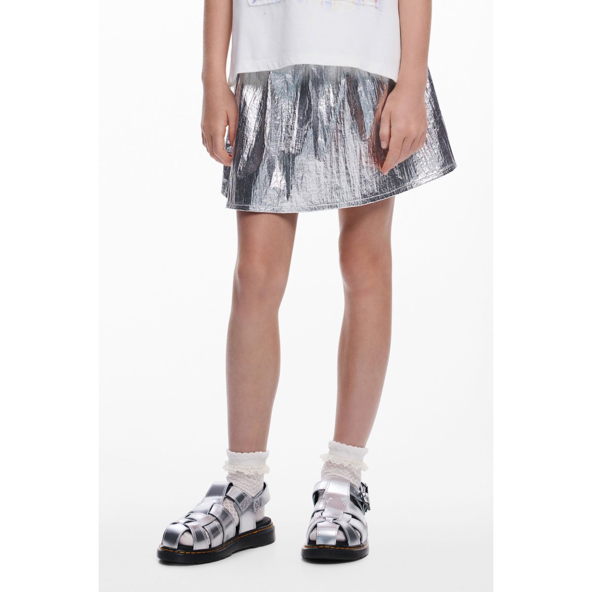 Jupe courte métallisée gris, DESIGUAL